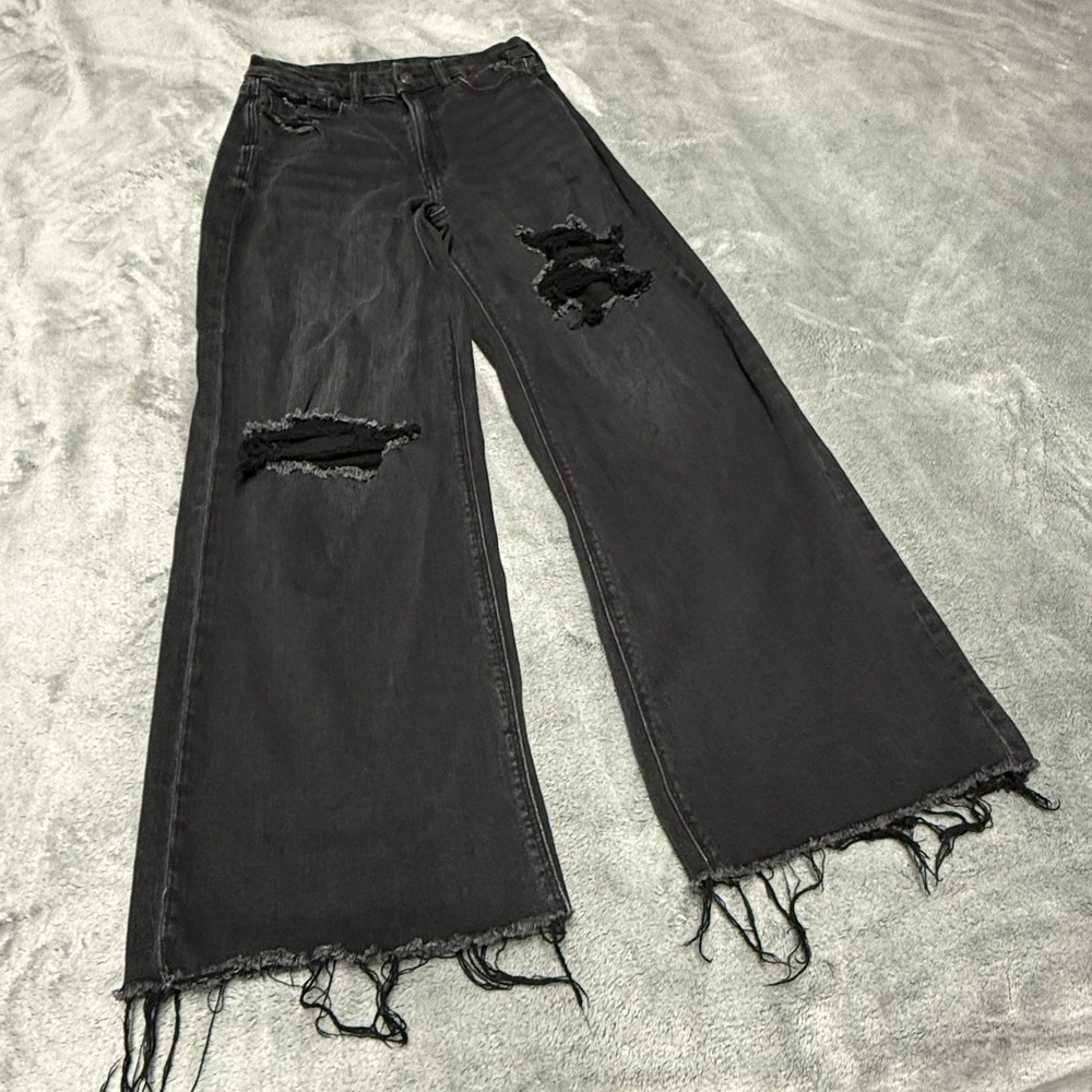 American Eagle Curvy Super High Rise Baggy Wide Leg Black Womens Size 6 Jeans